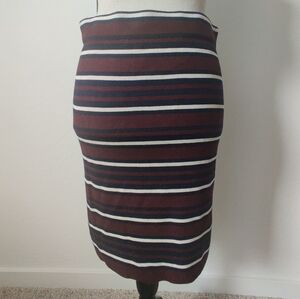 🆕 Ann Taylor Loft Burgundy, Navy Blue, & white striped Pencil Skirt (SP)